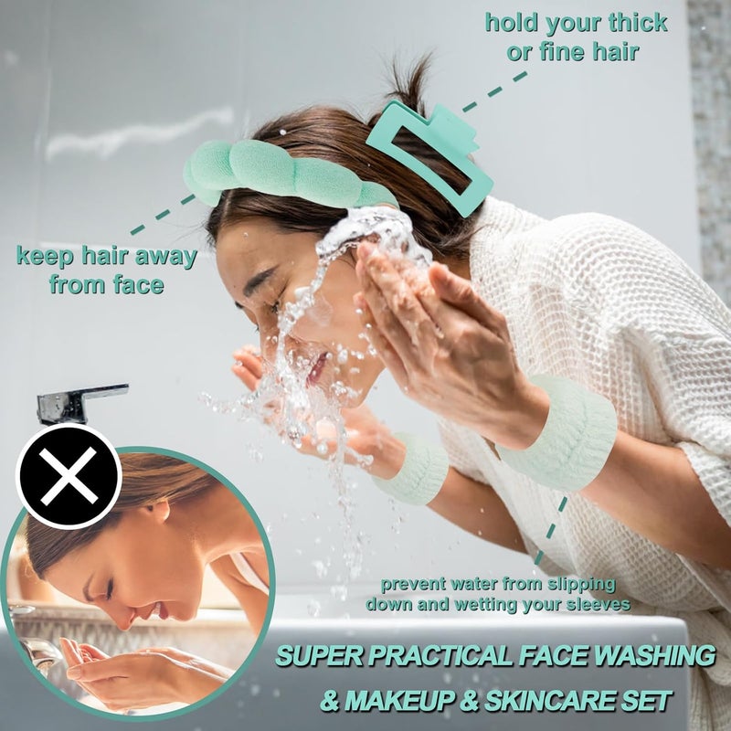 Canitor Spa Headband Wrist Bands with Hair Clips Green Frog Makeup Skincare for Washing Face Skin Care Preppy Teen Girl Gifts Cute Trendy Stuff Hair Accessories for Women - Image 3